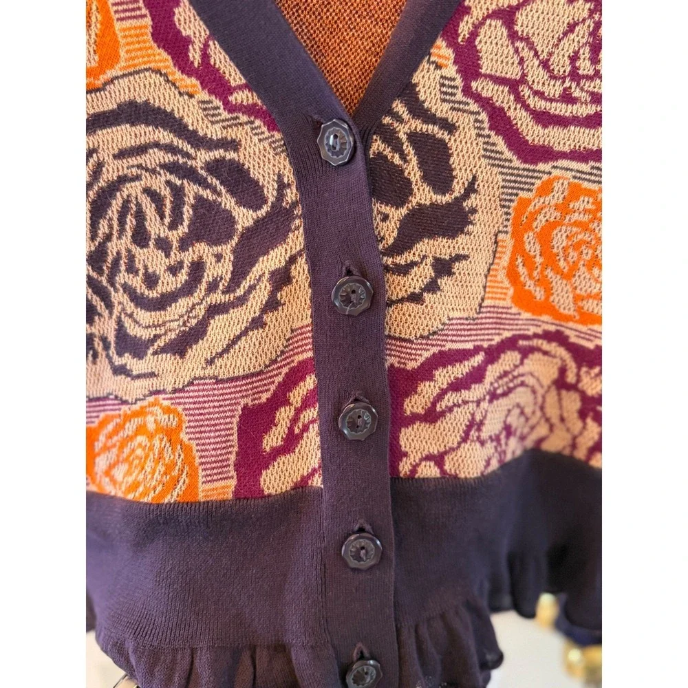 Sleeping on‎ Snow Floral Knit Cardigan L Angora Blend Ruffle Hem